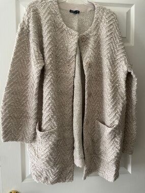 Eileen Fisher Cream Textured Knit Button-Front Cardigan